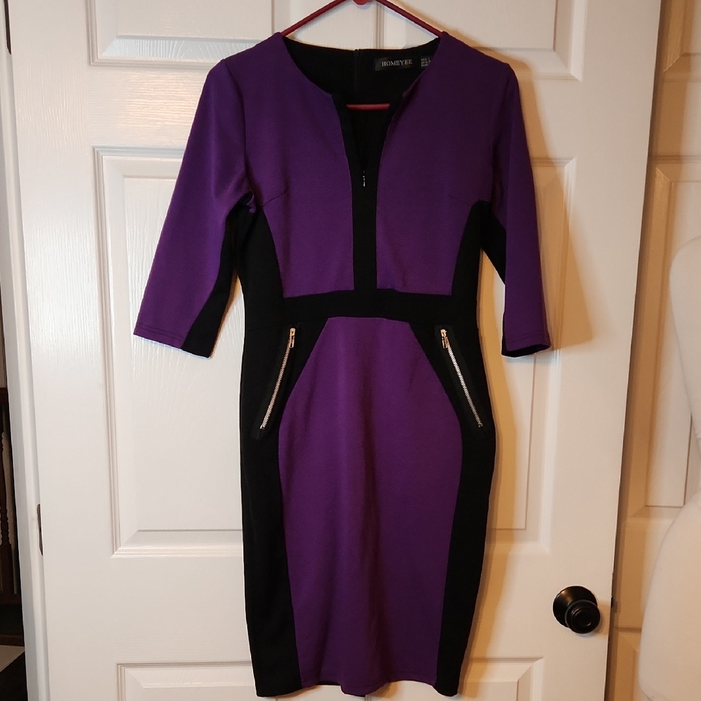 NWT Chic Long Sleeve Purple and Black Dress
